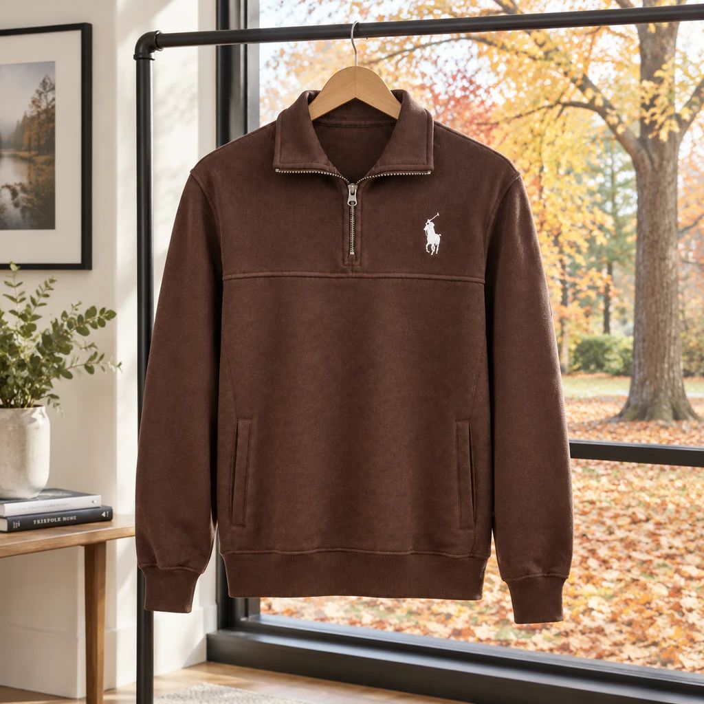 دورس مردانه نیم زیپ سلانیک یقه دار مدل POLO-قهوه ای